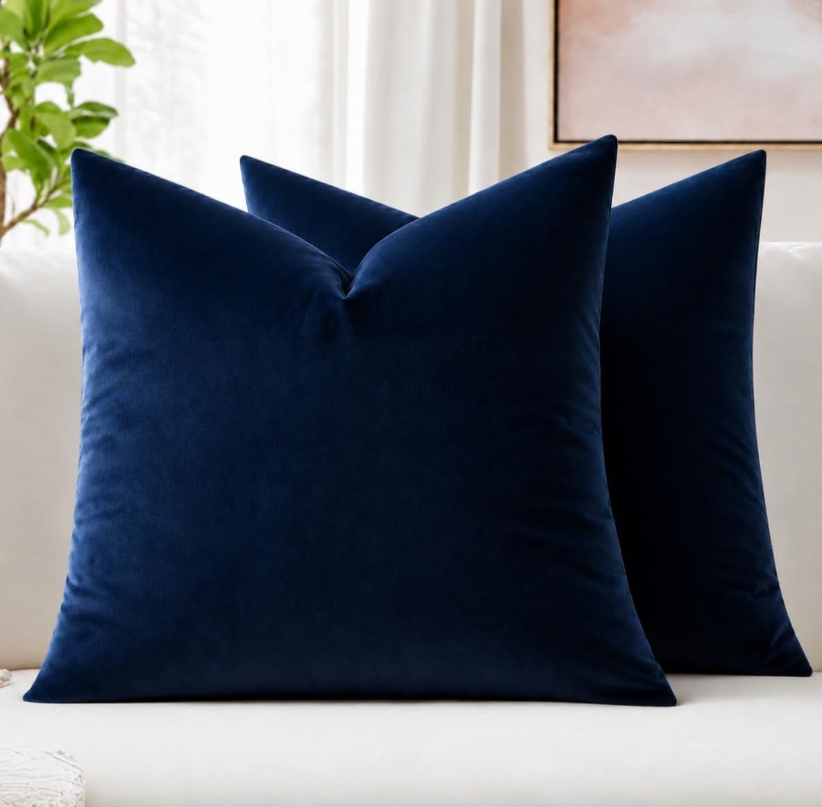 MIULEE Velvet Throw Pillow Covers 20×20 Inch Pack of 2 Dark Blue | Soft Solid Decorative Pillow Covers, Modern Luxury Home Decor, for Couch Chair Sofa Bedroom Livingroom
