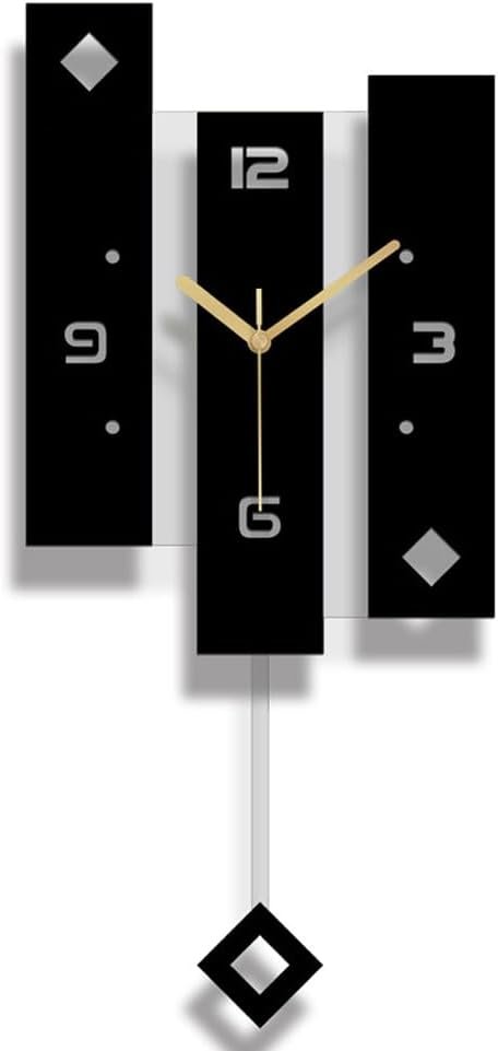 SHISEDECO Creative Mute Modern Acrylic Pendulum Wall Clock Black and White | Battery Operated, Square Unique Decorative for Home, Kitchen, Living Room, Office, Art Contemporary Silent Stylish Design