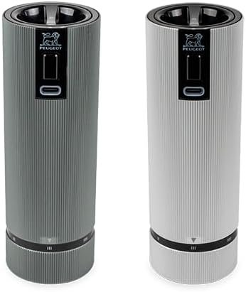 PEUGEOT– Line Duo Rechargeable Electric Pepper and Salt Mills u’Select Zirlion 15 cm –Predefined Grind Settings – Aluminium