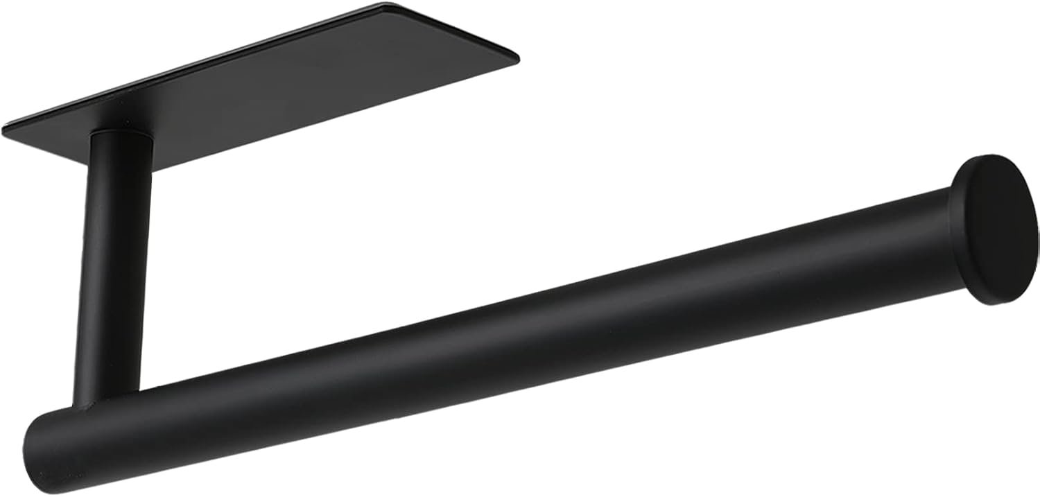 theaoo Under Cabinet Paper Towel Holder for Kitchen, Adhesive, Black | Wall Mounted Paper Towel Roll Rack for Bathroom or Kitchen, SUS304 Stainless Steel, Self-Adhesive or Screw Installation