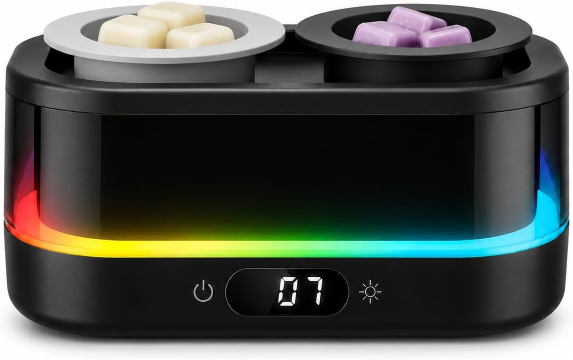 Wax Warmer, Wax Melt Warmer with Timer & Double Dish | Electric Wax Warmer with 7-Color LED Mood Light, Removable Silicone Dishes, PTC Flameless Wax Melter Auto Shut Off