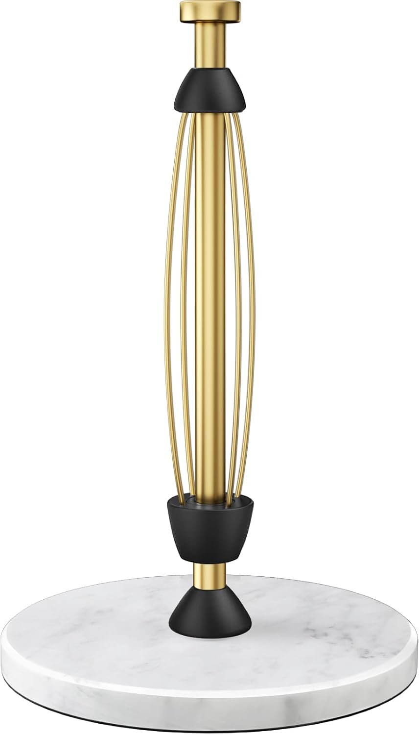 Paper Towel Holder Countertop, Marble Weighted Base, Warm Gold, One-Handed Tear, Freestanding Paper Towel Stand Rack with Ratchet Mechanism for Kitchen Bathroom Essential Decor Accessories
