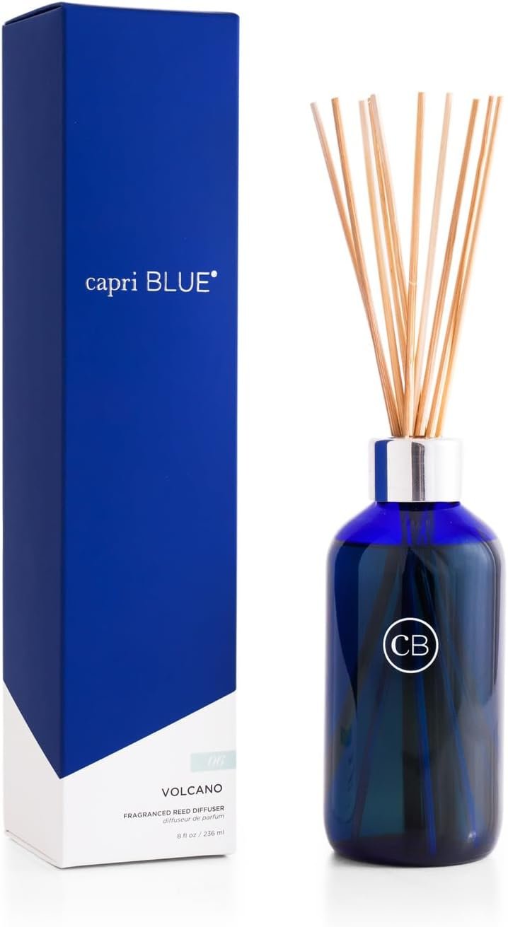 Capri Blue Volcano Reed Diffuser Set – Includes Reed Diffuser Sticks, Fragrance Oil, and Glass Bottle – Luxury Scented Room Fresheners – Cobalt Blue (8 fl oz)