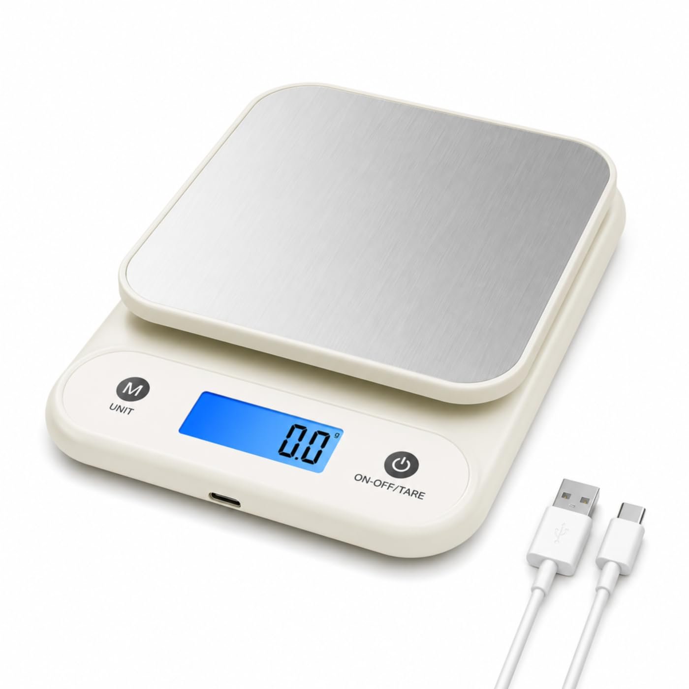 Digital Food Scale for Kitchen 11lb/0.1oz, 5kg/0.1g, Kitchen Scale for Cooking Baking, Built-in 300mAh Li-Battery, Rechargeable Type-C Charging White (1)