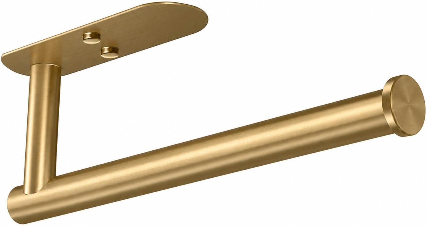 VAEHOLD Adhesive Paper Towel Holder Under Cabinet Wall Mount for Kitchen Paper Towel, Paper Towel Roll Holder Stick to Wall, Stainless Steel (Gold)