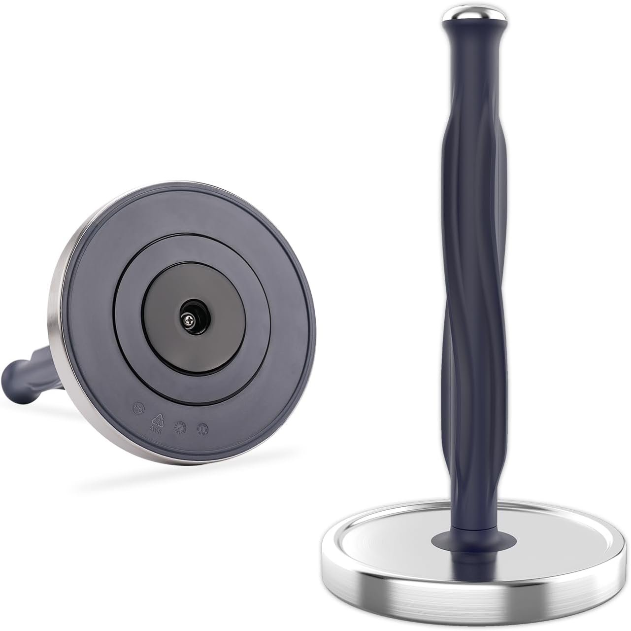 KITCHENDAO One-Handed Countertop Paper Towel Holder, Rotation Freestanding Kitchen Paper Holder Stand, Stainless Steel Paper Roll Holder with Weighted Base High-Adhesion Pad Sticker