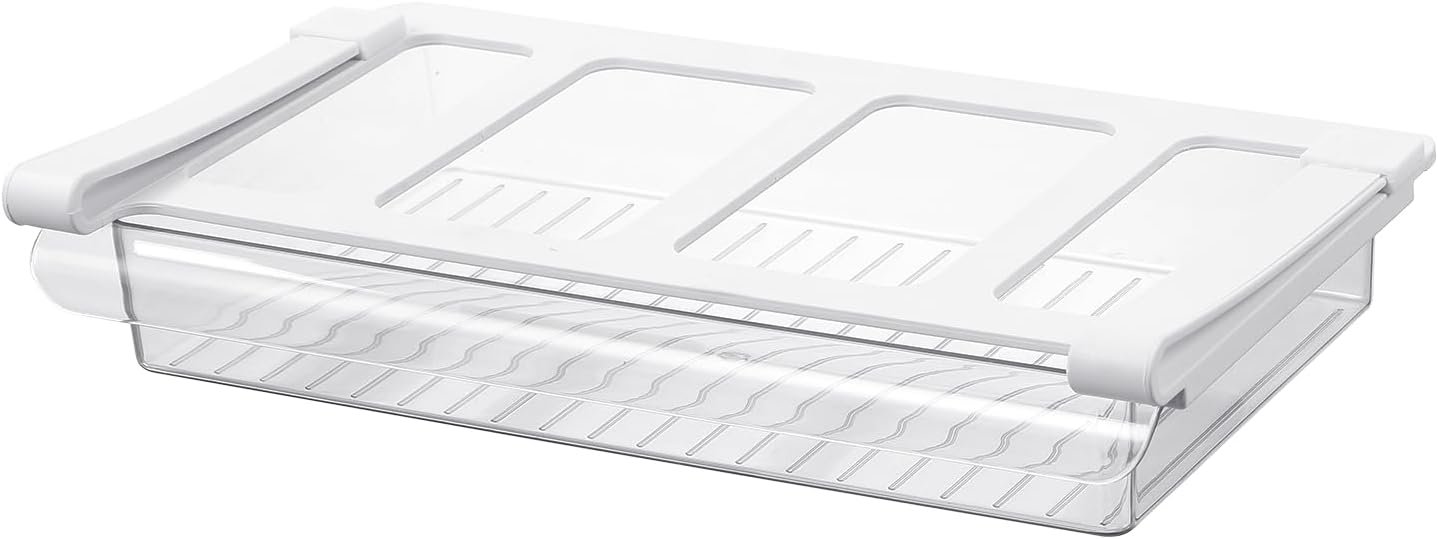 Pull-Out Fridge Drawer Organizer – Under Shelf Storage Bins for Cheese Slices, Deli Meat & Small Items – Space Saving Refrigerator Organizer (2″ Height x 12.7″ Width)