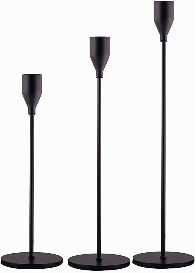 Matte Black Candle Holders Set of 3 for Taper Candles | Decorative Candlestick Holder for Wedding, Dinning, Party, Fits 3/4 inch Thick Candle&Led Candles (Metal Candle Stand)