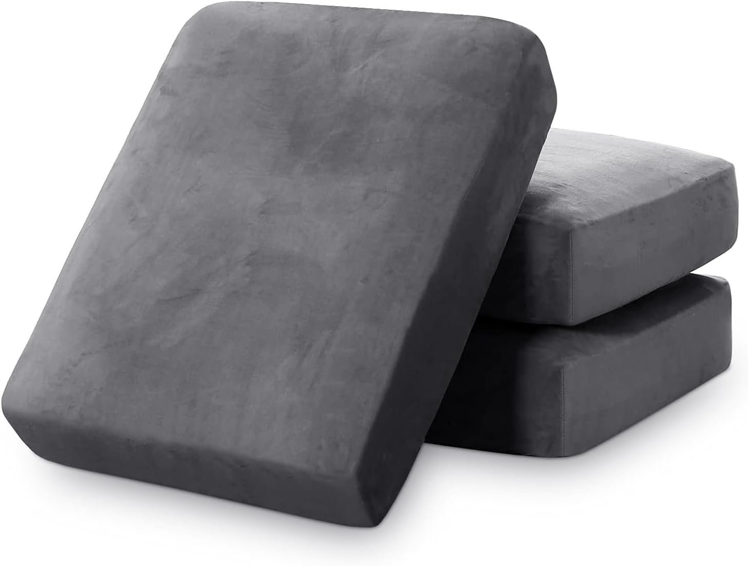PrinceDeco Stretch Sofa Cushion Covers for Couches and Sofas,Soft Velvet Couch Seat Covers, Sofa Covers Washable, Seat Cushion Cover for 3 Couch Sofa Pet Friendly – Grey, Each Width Up to 29.5″