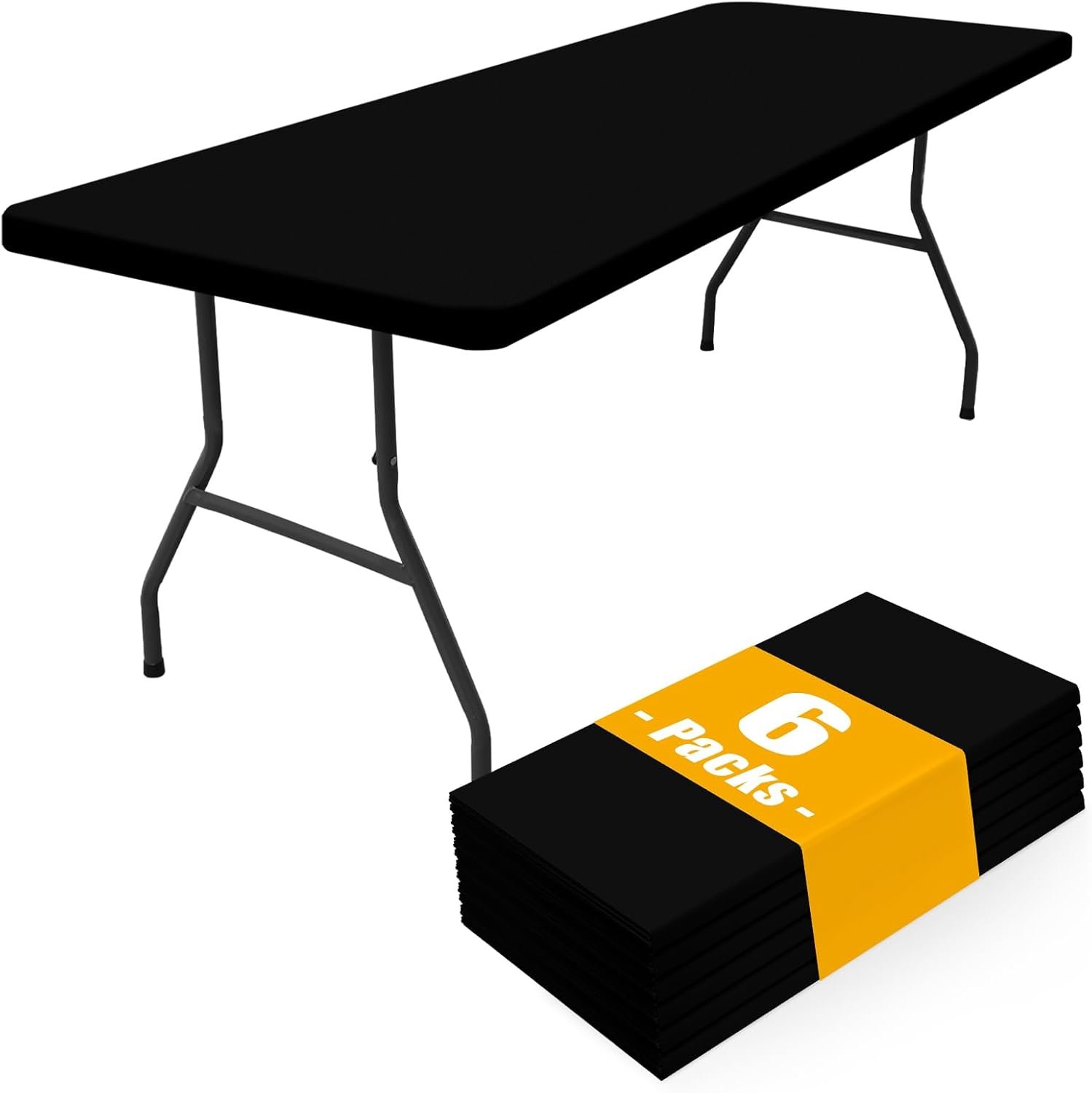 Smiry 6 Pack Rectangle Picnic Table Cloth, Waterproof Elastic Fitted Tablecloths, Washable Polyester Rectangular Patio Table Cover for Camping, Indoor and Outdoor (Black, 30″x72″)