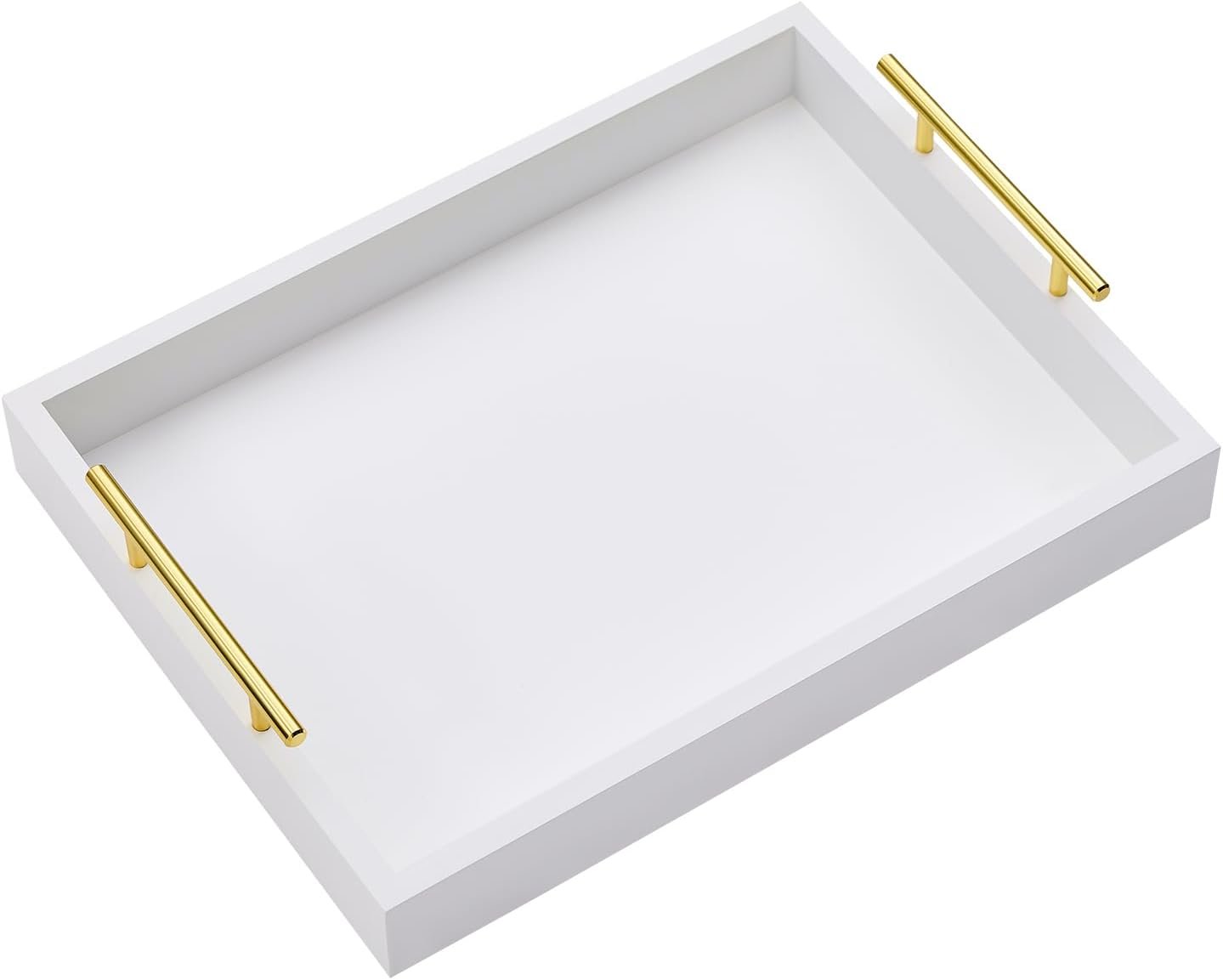 16″x12″ Serving Trays with Handles, White Decorative Serving Tray, Ottoman Trays, Living Room, Bathroom, and Outdoors Decorative Trays (White)