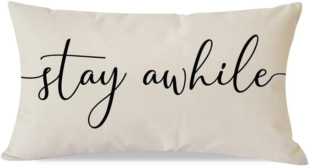 PANDICORN Modern Farmhouse Pillow Covers 12×20 with Words Stay Awhile Pillow Cover Rustic Decorations Lumbar Pillow Covers for Home Guest Room Decor