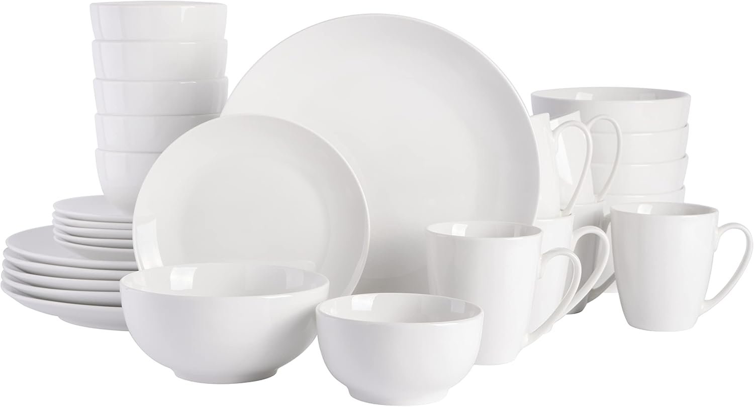 Gibson Home Ogalla 30-Piece Dinnerware Set – Porcelain, Chip & Scratch Resistant, White – Service for 6
