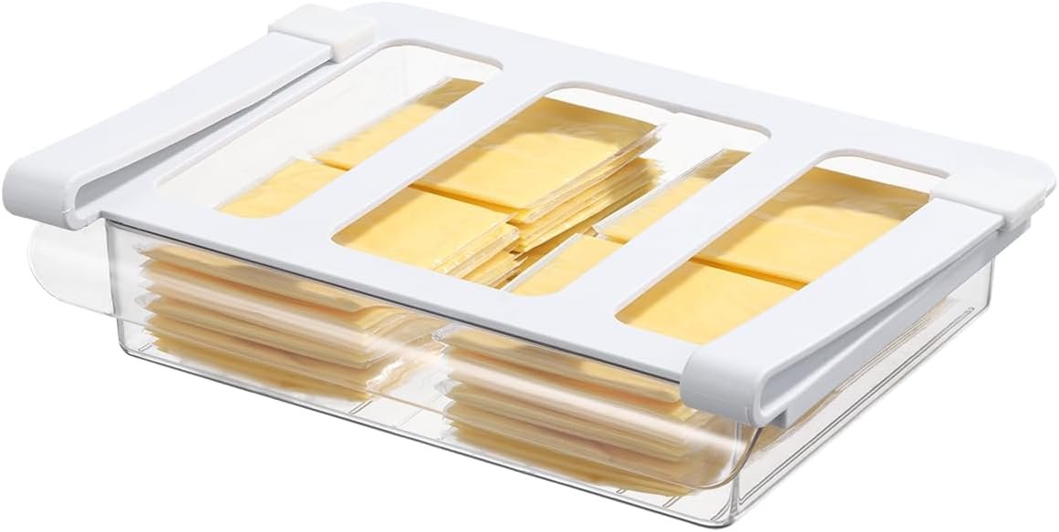 Pull-Out Fridge Drawer Organizer – Under Shelf Storage Bins for Cheese Slices, Deli Meat & Small Items – Space Saving Refrigerator Organizer (2″ Height x 8.66″ Width)