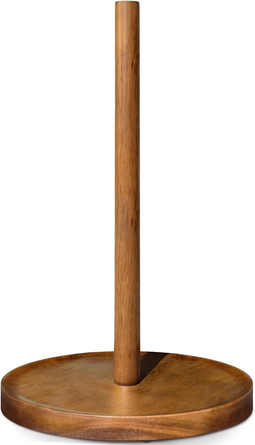 NESAPTO Paper Towel Holder Countertop, Wooden Standing Paper Towel Roll Stand for Rustic Farmhouse & Cottagecore Decor, Kitchen Bathroom Essential, Brown