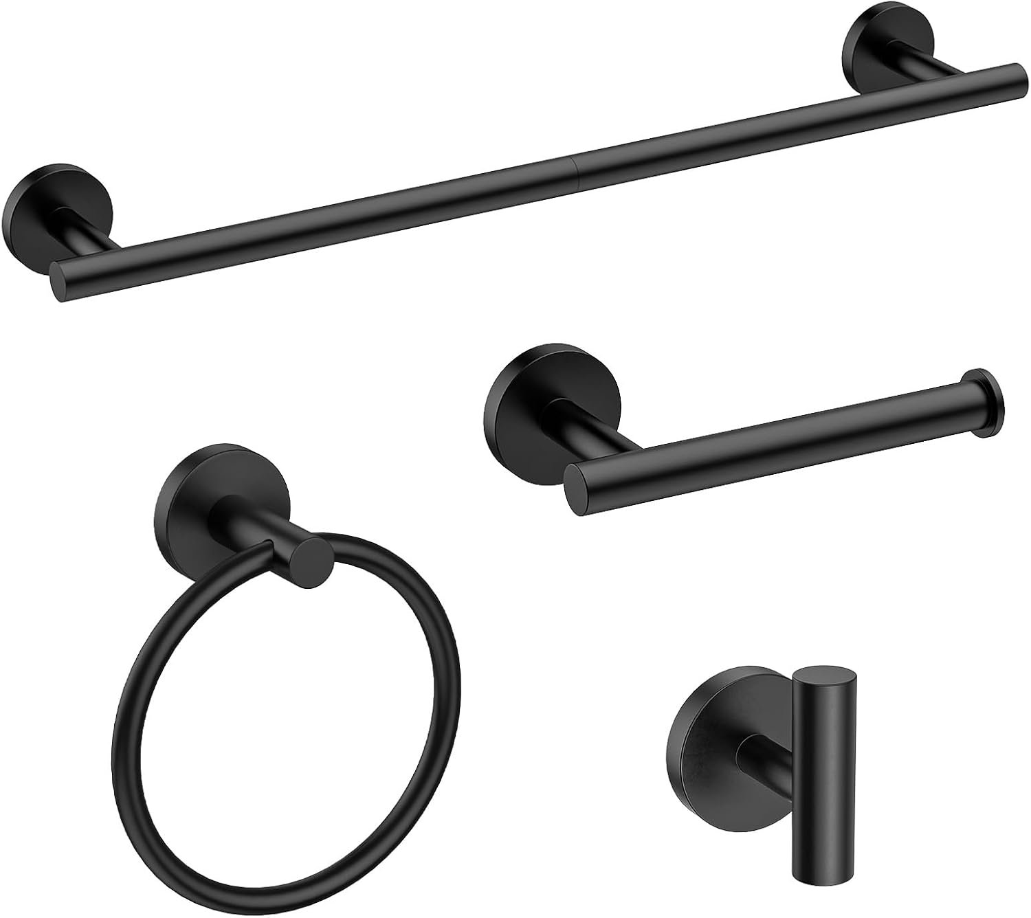 4PCS Matte Black Bathroom Accessories Set, 24-Inch Towel Bar Set | Durable SUS304 Stainless Steel Bathroom Hardware Set, Towel Racks for Bathroom Wall Mounted, Modern Home Decor