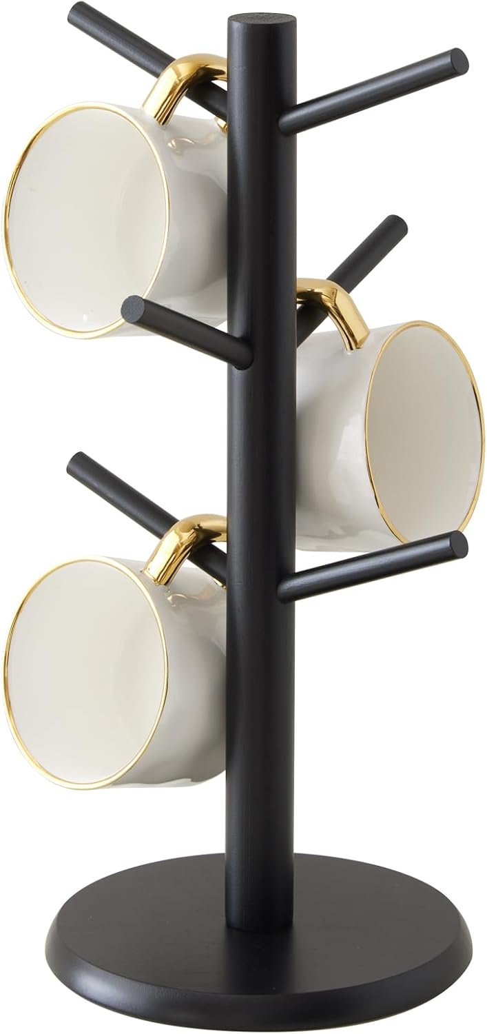 Kitsanery Mug Holder Tree, Coffee Cup Holder，Coffee Mug Tree with 6 Hooks,Home Storage Mug Hooks (Black)