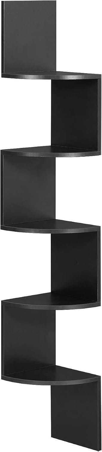 VASAGLE CUSTOS Collection – Corner Shelf Wall Mount, 5-Tier Floating Corner Bookshelf, Plant Shelf for Bedroom, Living Room, Bathroom, Home Office, Black ULBC072B01