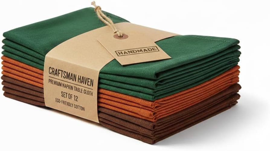 Reusable Cotton Cloth Napkins Set of 12 – Soft Washable Dinner Napkins, Eco-Friendly Fabric Napkins for Kitchen, Dining, Parties & Everyday Use