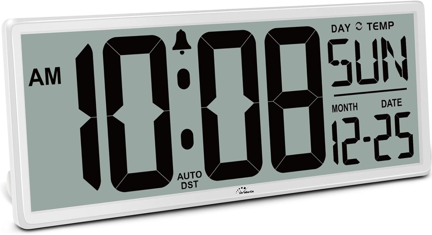 14.5” Large Digital Wall Clock Battery Operated | Jumbo Numbers, Temperature and Date, Easy to Read and Set, Auto DST, Large Display for Garage, Office, Classroom