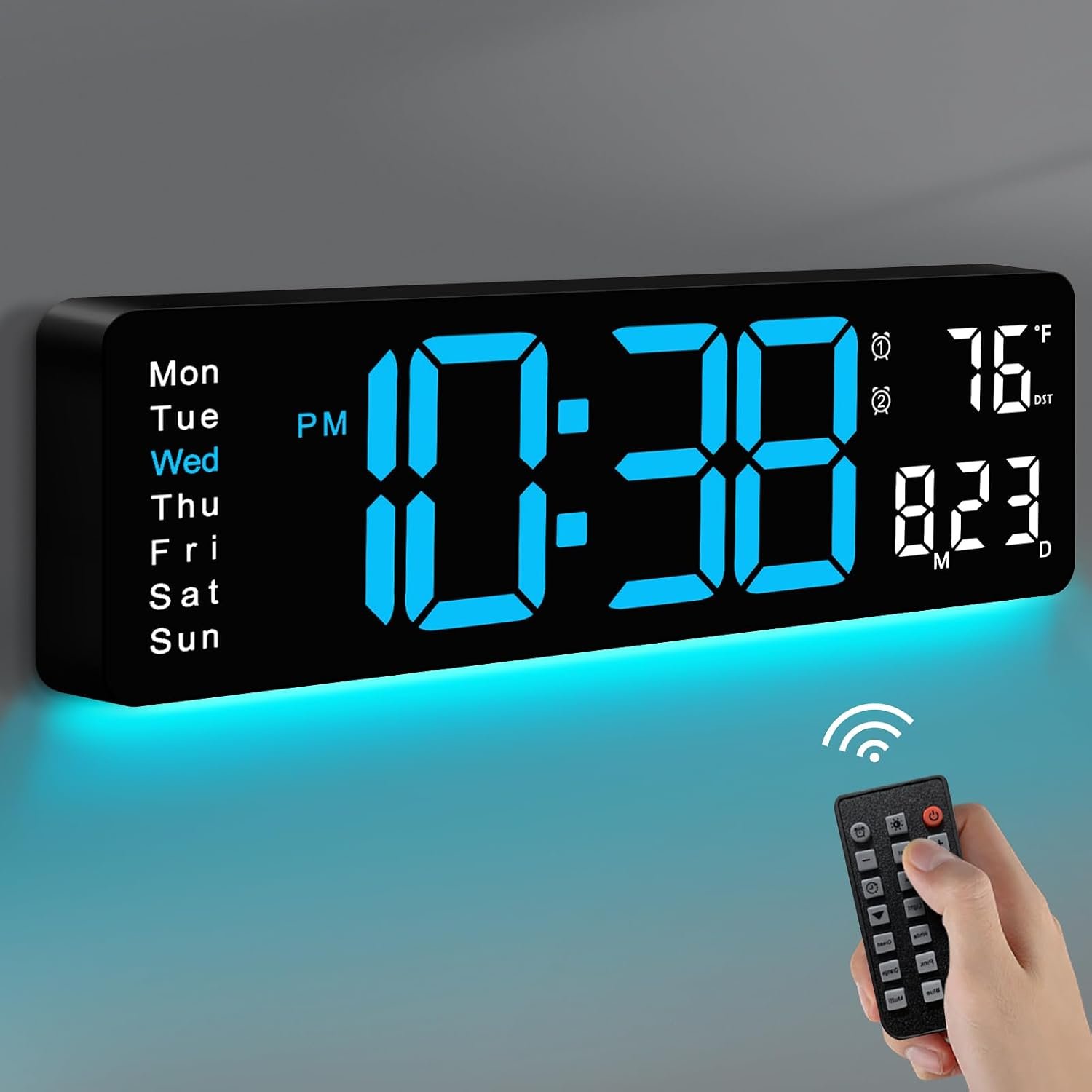 MASHI Digital Wall Clock, 16″ Large Display Digital Clock with Remote Control, Auto-Dimming Wall Clock with Night Light, DST, Date Week,Temp for Living Room, Bedroom, Decor, for Elderly