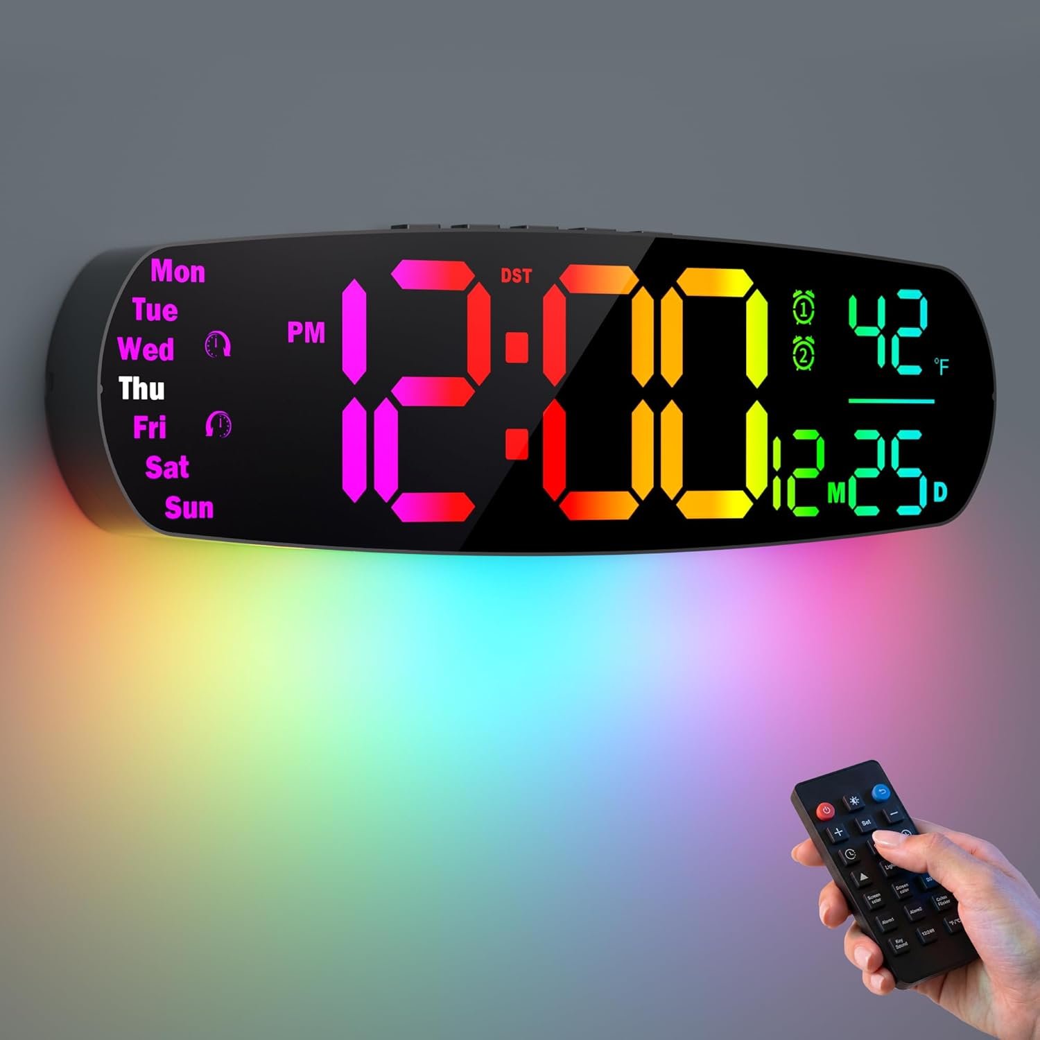 ANALOI Large Digital Wall Clock,14.4 inch Large Display Digital Clock with Auto Dimming, Temperature and Date, Remote Control, Night Light,DST, Alarm for Classroom/Gym/Bedroom