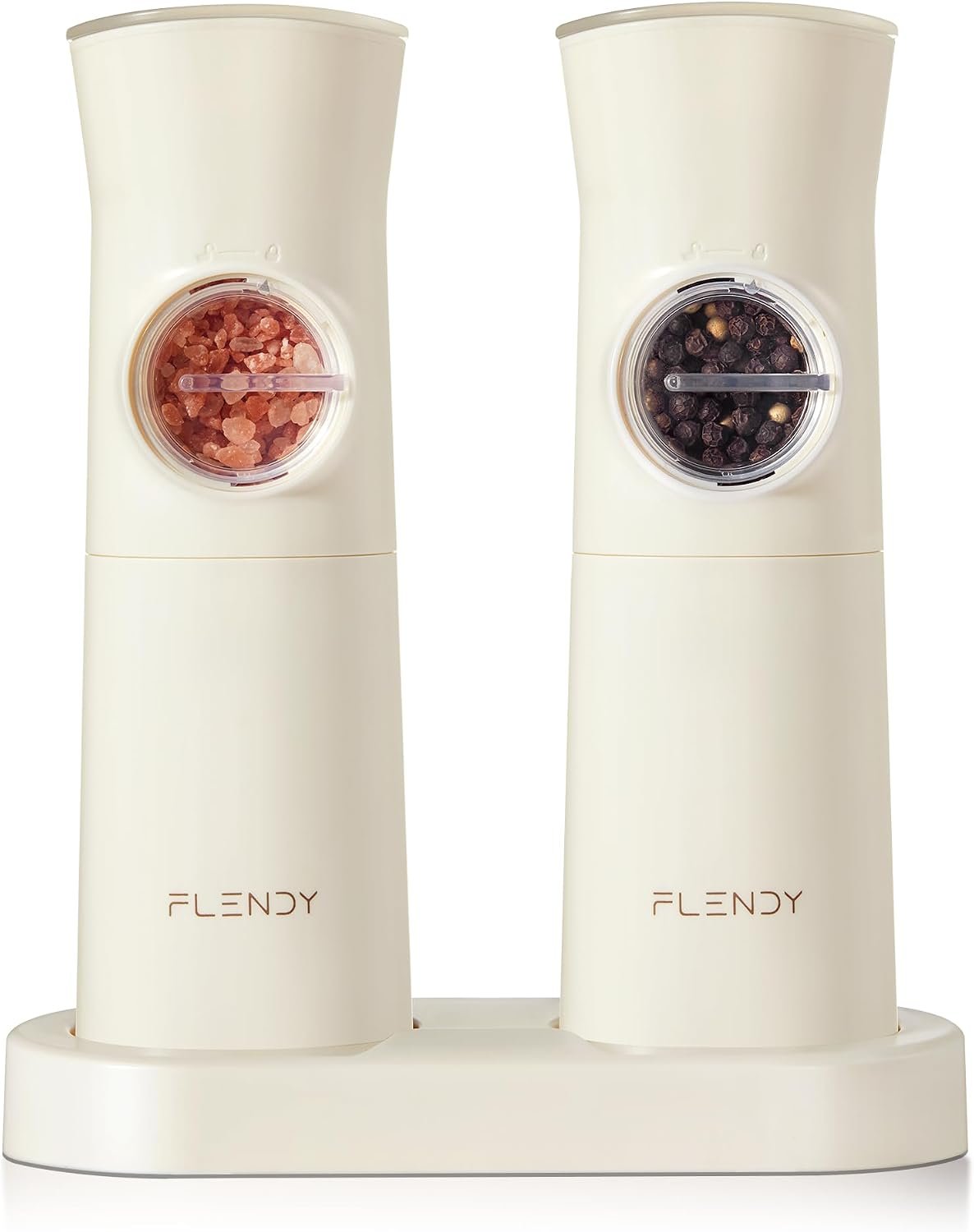 Flendy Gravity Electric Salt and Pepper Grinder Set with Charging Base | USB-C Charging Base, Gravity-Activated, Automatic, Rechargeable, Dust Cover, Large Capacity, Slim, Kitchen Housewarming Gift
