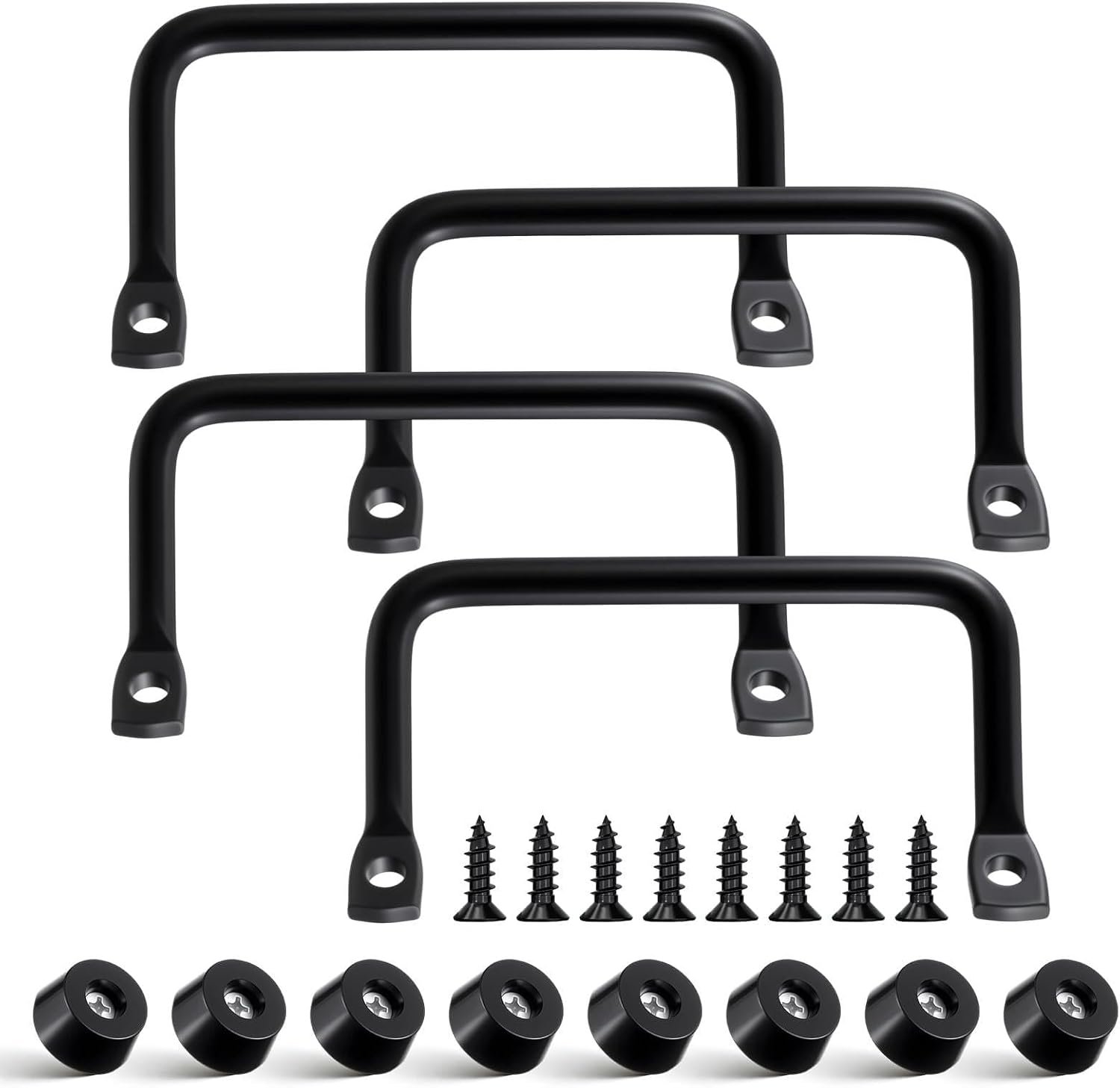 Silkfly 12 Pcs Tray Handle Set 4 Pack Black Metal Side Fixed Cutting Board Tray Handle with 8 Pack Rubber Feet & 8 Pcs Stainless Screws for Serving Trays Dinner Plates Large Charcuterie Board Drawer