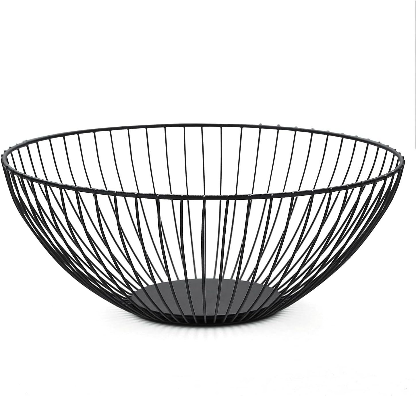 HOMQUEN Fruit Basket, Fruit Bowl, Metal Wire Fruit Basket for kitchen, Fruit Bowl for Kitchen Counter, Basket for Fruits, Vegetables, Breads, Snacks, Kitchen Gadgets (Round Short, Black)
