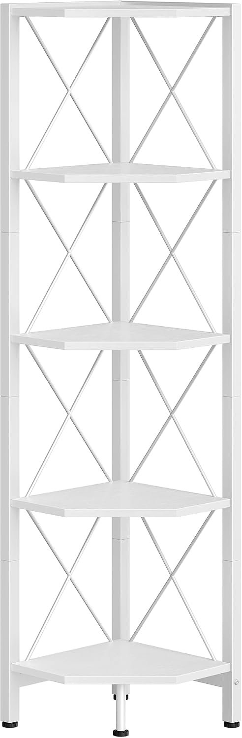 5-Tier Corner Shelf, Corner Bookcase, 55.2″ Tall Vertical Display Rack, Plant Stand, Open Storage Shelf, for Living Room, Bedroom, Study, Kitchen, White TCJ12WB