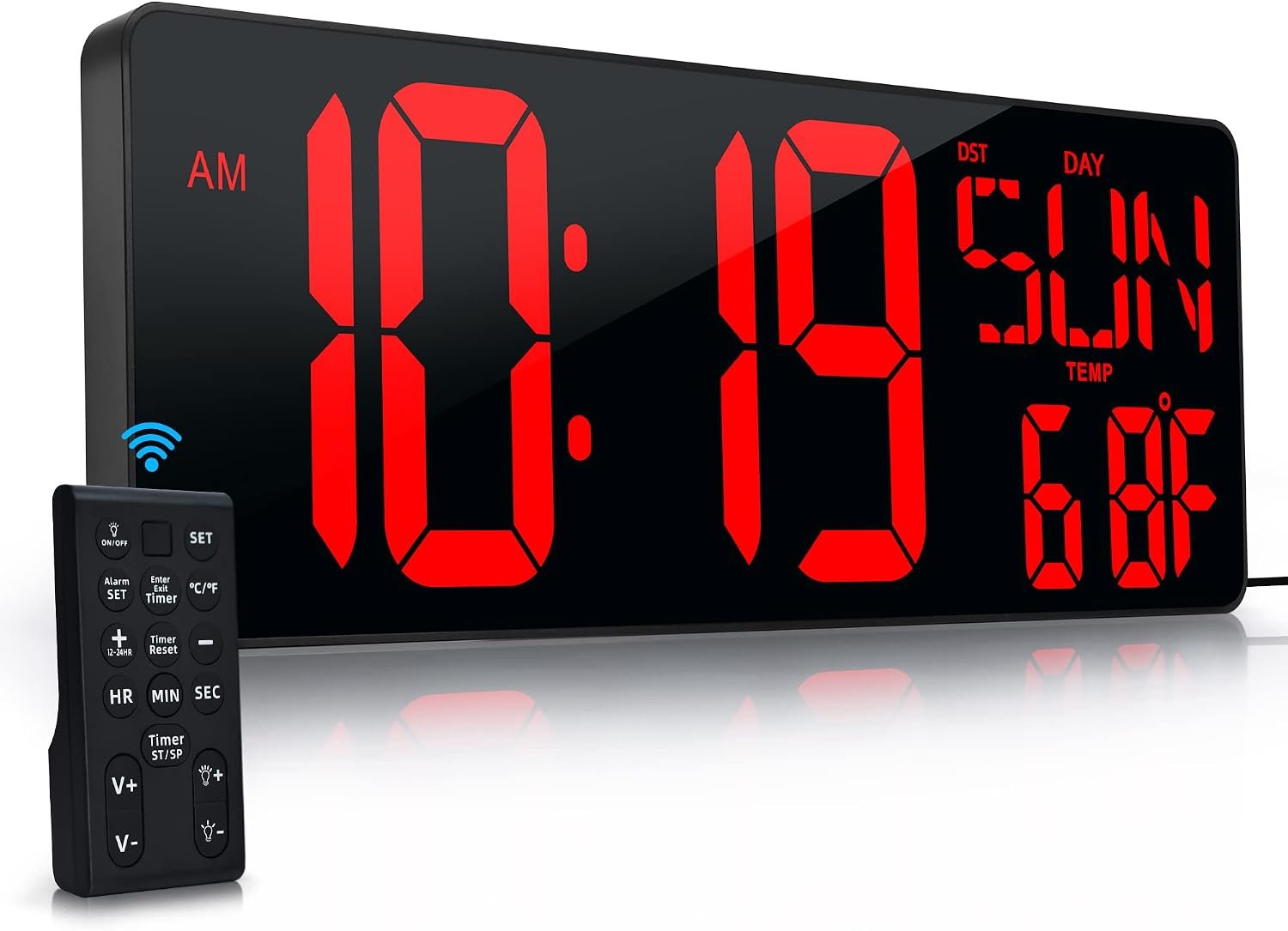 17.2″Large Digital Wall Clock Large Display with Remote Control 180°Visible | Timer with Temperature Date Week Auto DST Adjustable Brightness,for Living Room Classroom Garage Gift for Senior Mom Dad