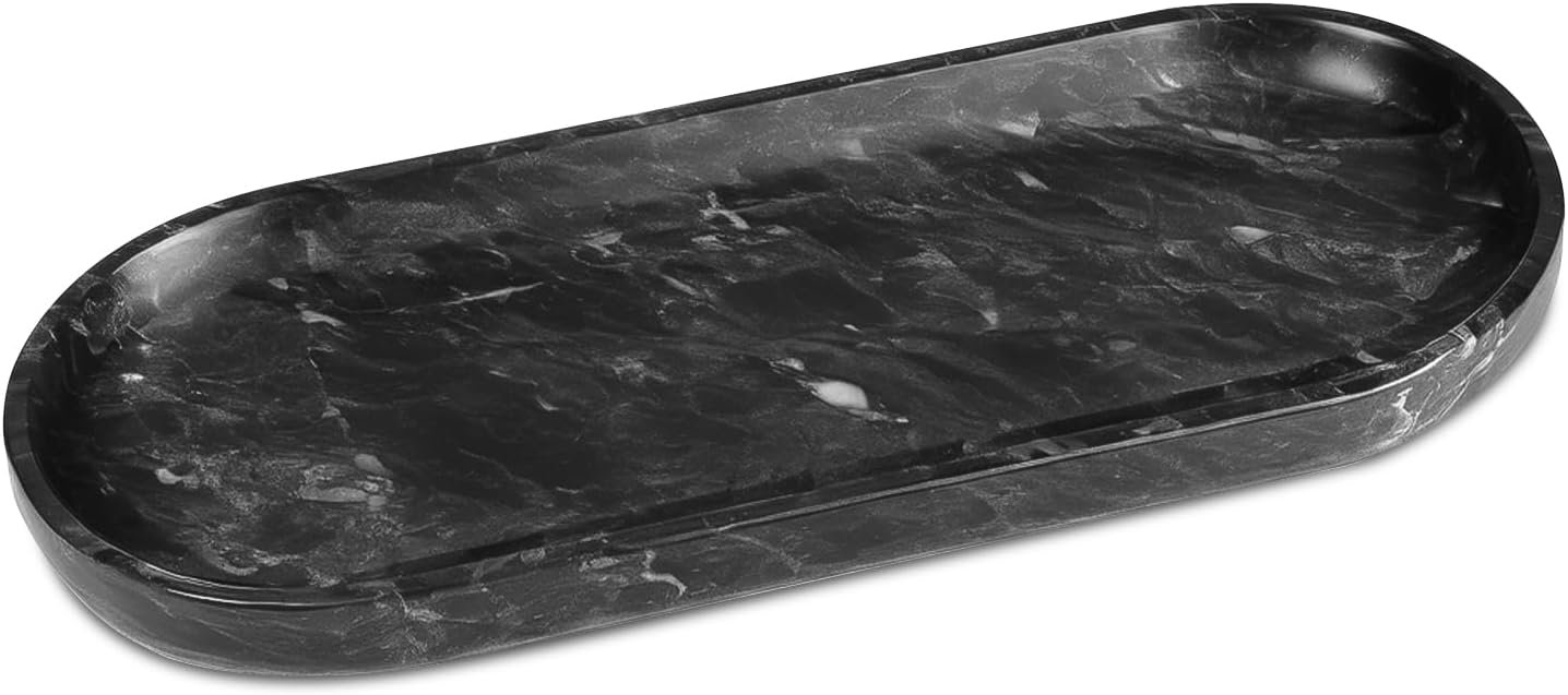 Decorative Black Marble Bowl 10.6″ x 4.3″ Catchall Vanity Tray for Entryway