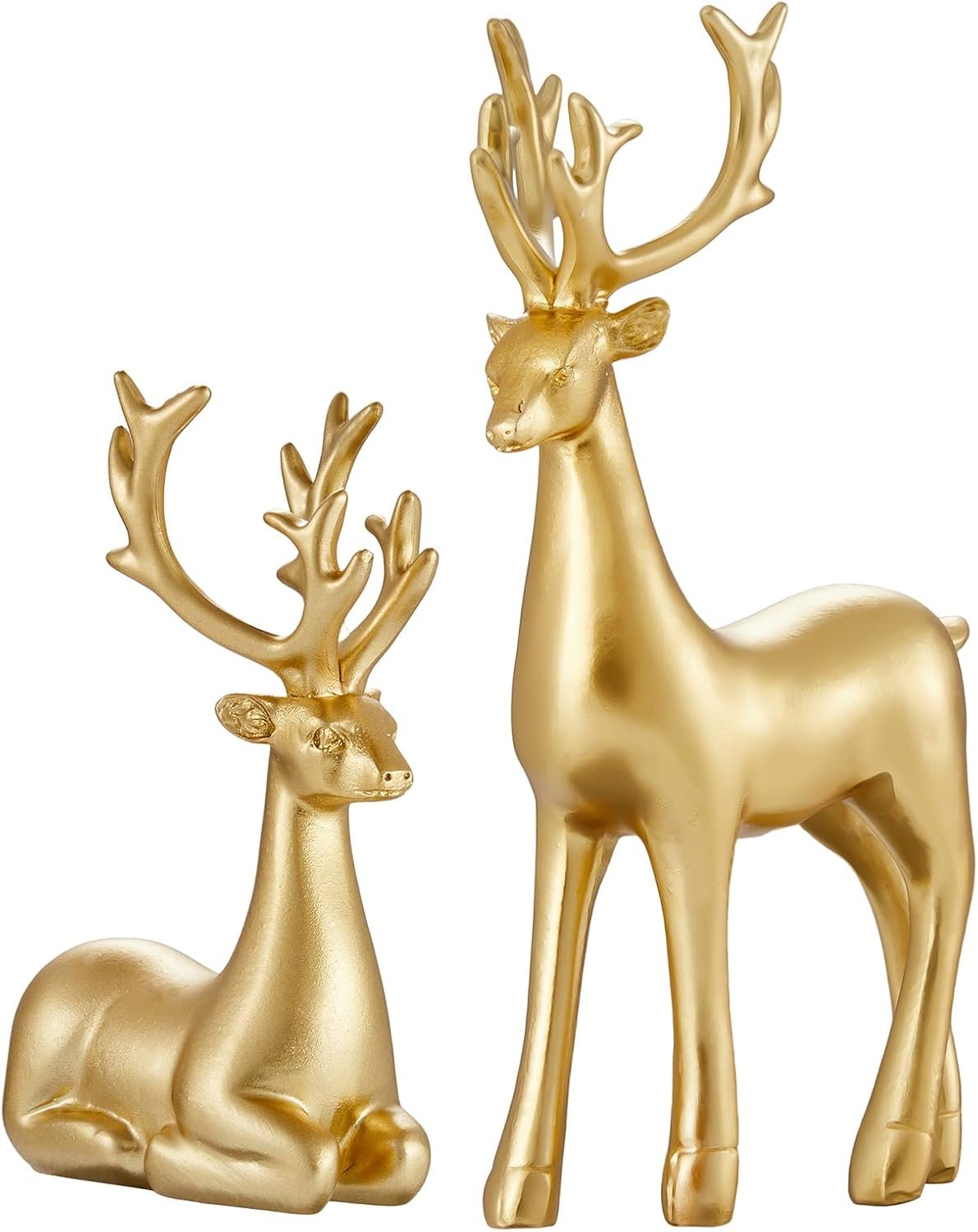 Christmas Decorative Gift 2PCS Deer Sculpture 3D Geometric Deer Ornaments Used to Set Off The Festive Atmosphere Fireplace Dining Table Living Room Decoration (Gold Smooth)
