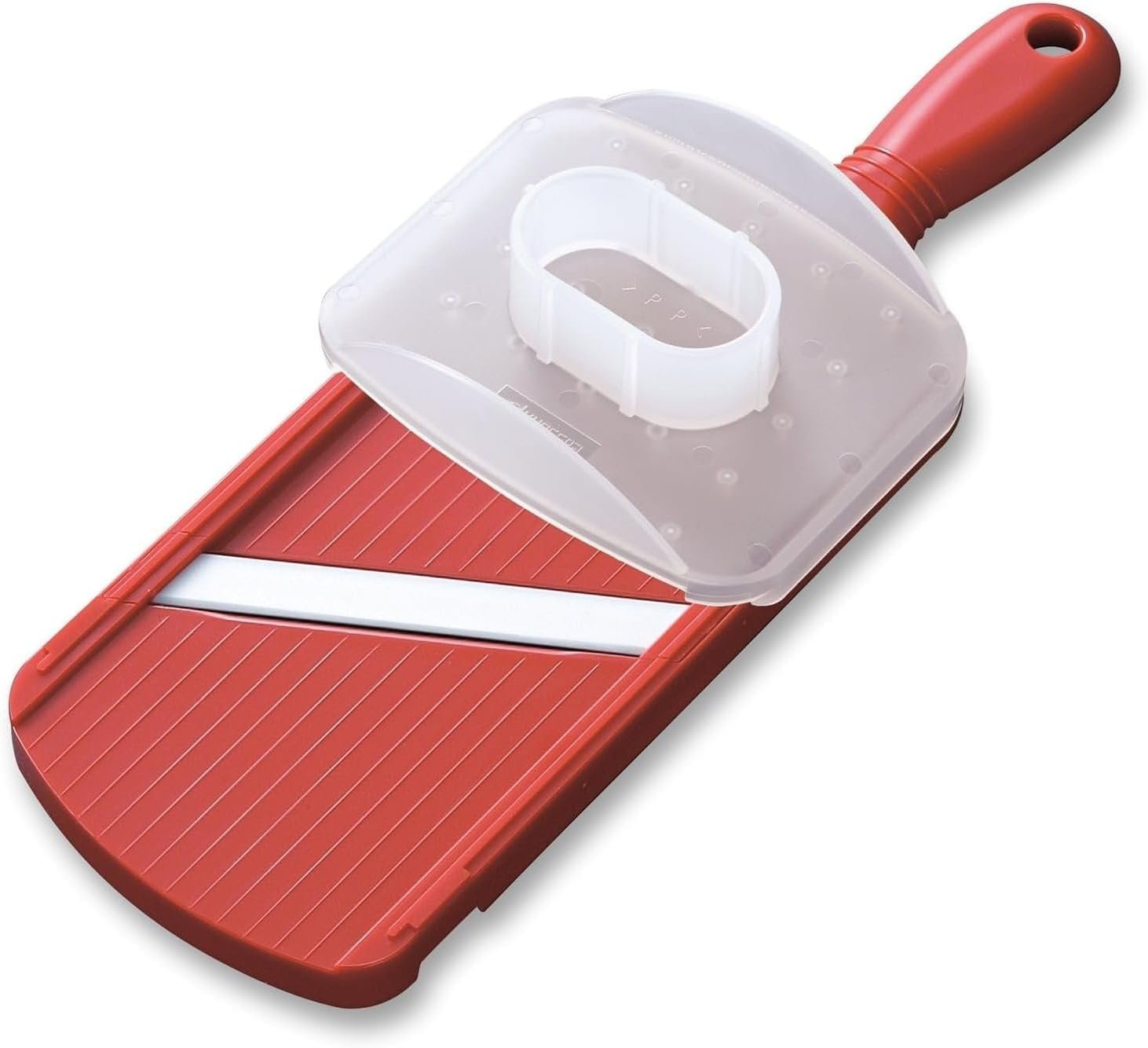 Kyocera Advanced Ceramic Adjustable Mandoline Vegetable Slicer w/ Handguard-Red 11″ x 4″ | KYOCERA Adjustable Mandoline Slicer: Ultra-Sharp Ceramic Blade with 4 Thickness Settings for Precision Vegetable Slicing