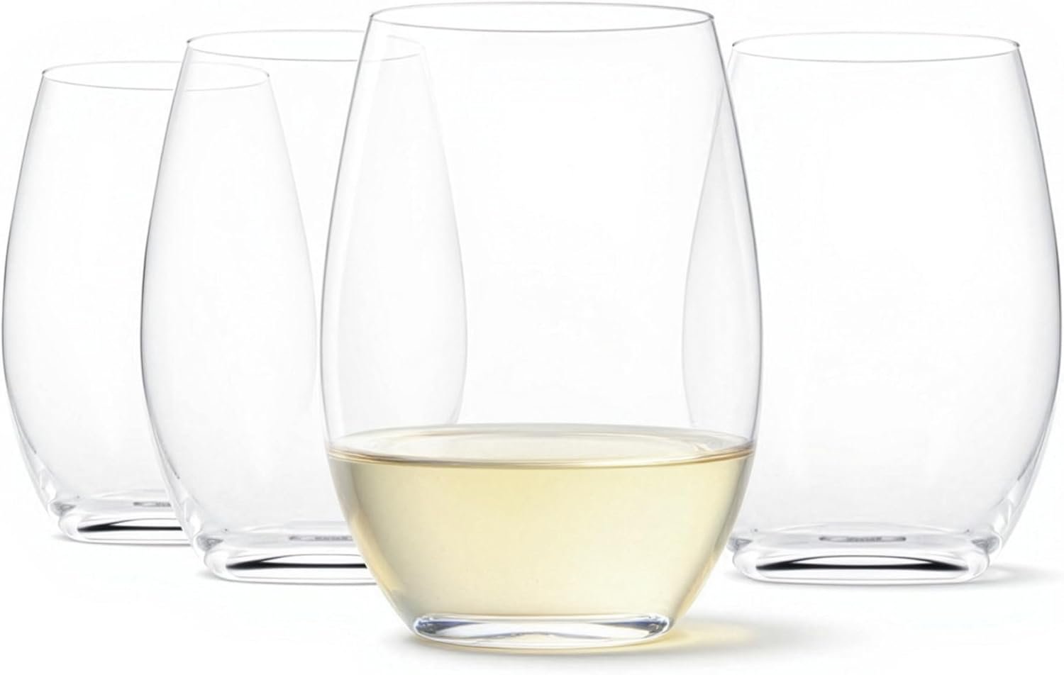 Amazon Basics Stemless White Wine Glasses, 14 oz., Dishwasher-Safe, 4-Piece Set