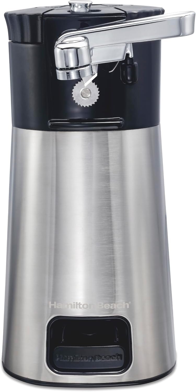 Hamilton Beach OpenStation Electric Can Opener With Automatic Shutoff | SureCut Technology Easily Aligns Cans | OpenMate Multi-Tool Jar & Bottle Opener | Cord Storage | Stainless Steel | 76382FJ