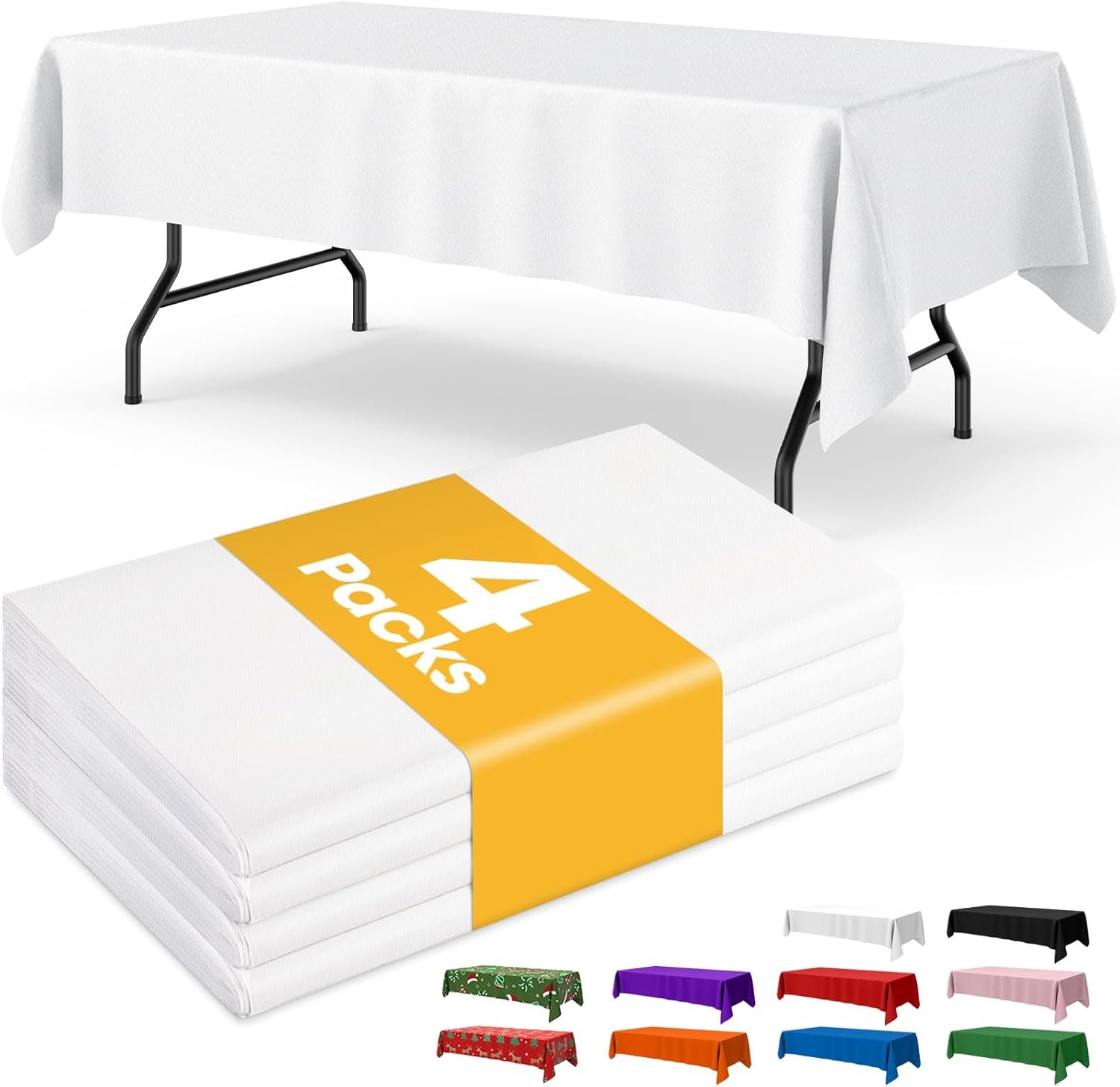 Niuara White Plastic Table Cloth – 4 Pack 54″ × 108″ Rectangle Disposable Tablecloths for 6FT Tables, Table Cover for Party, Holiday & Gathering Use | Rectangle, 6 ft Tables, Party Holiday Gathering