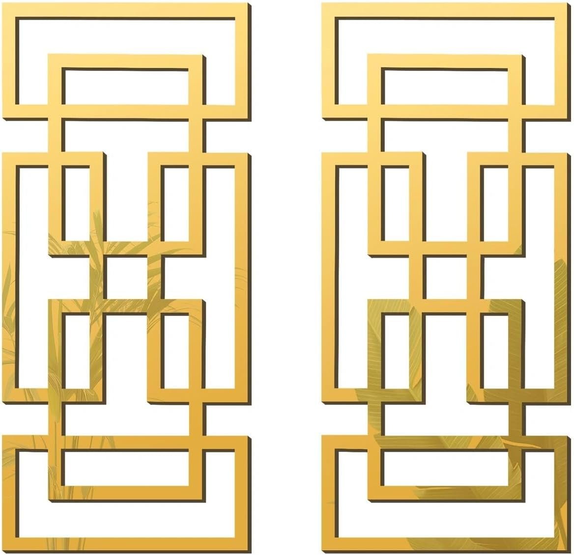 2 Piece Gold Rectangular Wall Mirrors, 15.7×7 Inch Geometric Wooden Frame Acrylic Wall-Mounted Modern Mirror Decor for Bathroom Bedroom Living Room Office Farmhouse Home Decorations