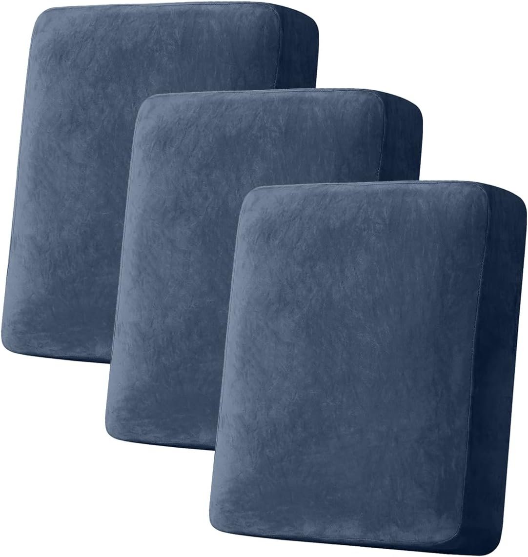 Couch Cover Stretch Velvet Sofa Cushion Cover 3-Piece – Elastic Washable Slipcover for Seat or Backrest, Couch Seat Covers for Sofas (Berlin Blue)