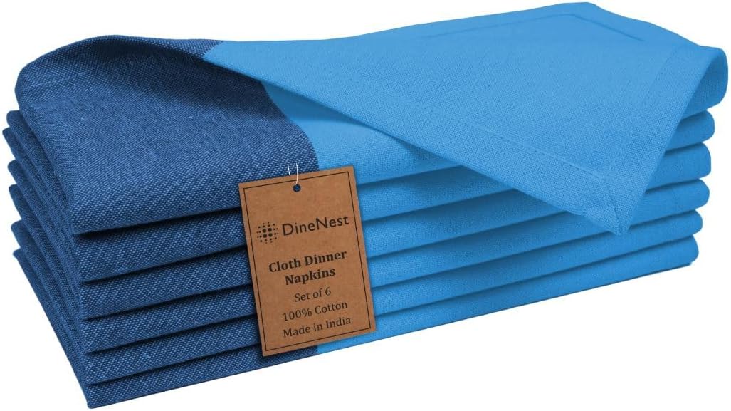 Cloth Dinner Napkins 100% Cotton Set of 6 – Soft Durable Reusable Table Napkins – for Dining Weddings Parties Holidays Easter and Everyday Use – 18×18 Inch Cloth Napkins Blue