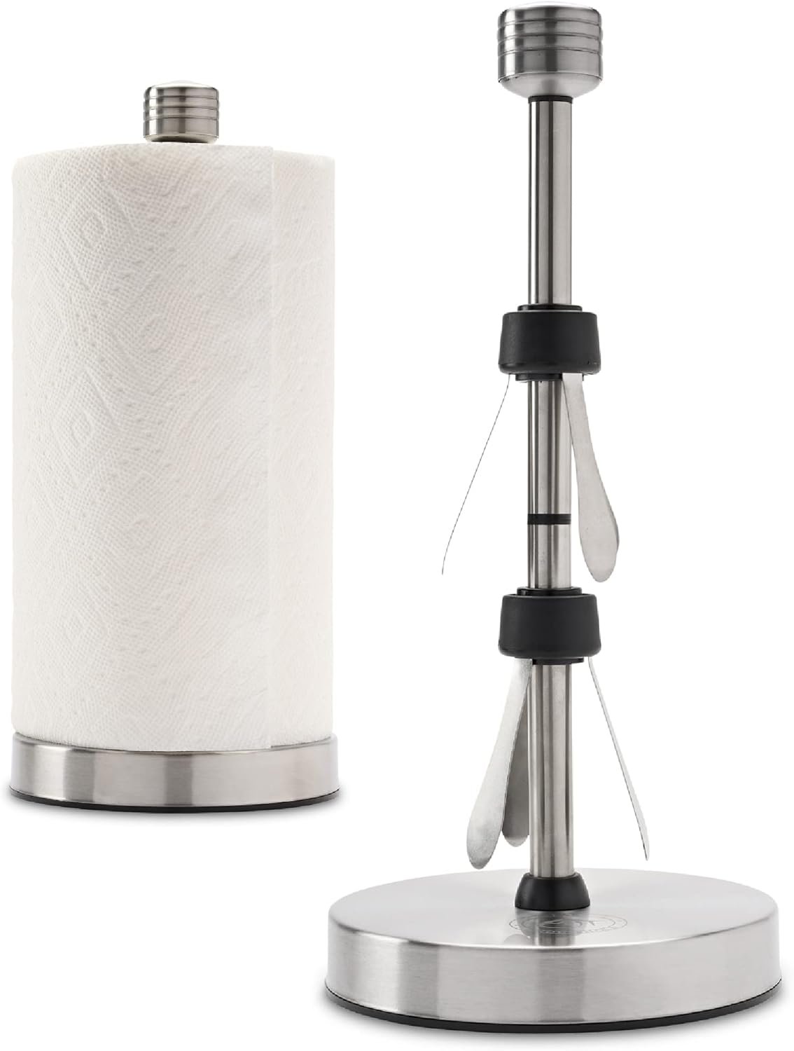 Heavy-Duty Stainless Steel Paper Towel Holder – Easy One-Handed Tear with Suction Cups – Modern Weighted Standing Countertop Dispenser for Kitchen – Holds All Paper Towel Rolls, Silver