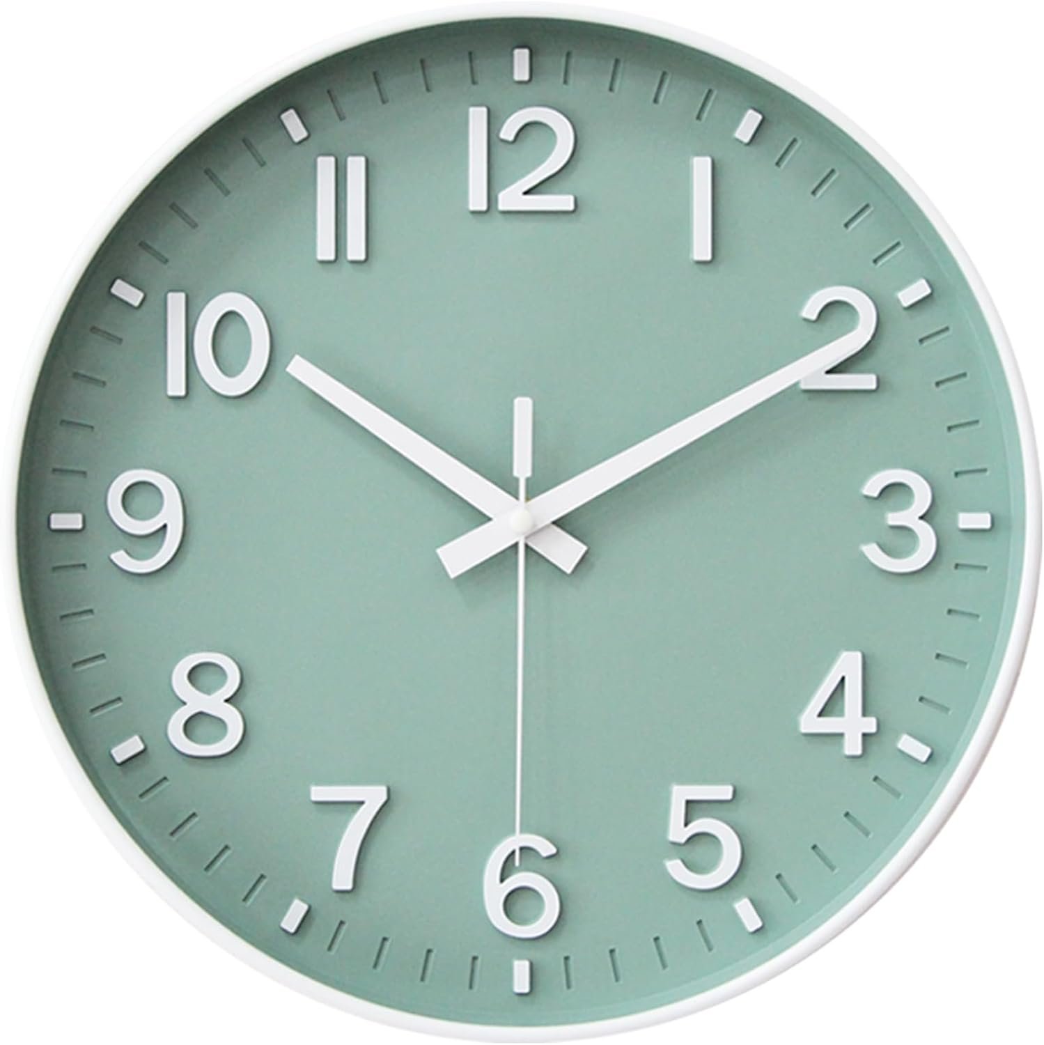 HZDHCLH Wall Clocks Battery Operated,Wall Clock Green,8 inch Wall Clock Silent Non Ticking Modern 3D Numbers for Kitchen Bedroom Living Room Office Classroom Decor