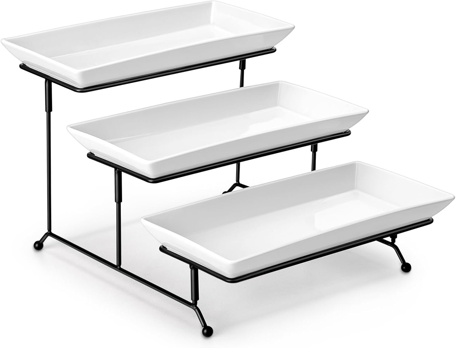 MALACASA 3 Tier Serving Trays for Party, Porcelain Serving Platters and Trays, 12 Inch Tiered Tray Stand, Fruit Tray, Trays for Serving Food, White Dessert Stand with Collapsible Sturdier Metal Rack | Tiered Serving Stand for Party, Fruit Tray, Trays for Serving Food, Dessert Stand with Collapsible Sturdier Metal Rack