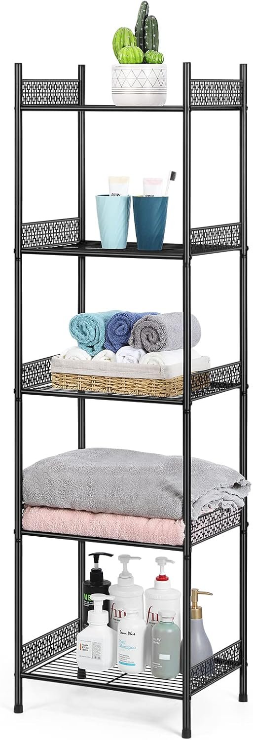Nandae 5-Tier Bathroom Storage Shelf, Heavy Duty Wire Shelving Unit Free Standing Towel Rack Organization for Kitchen Bathroom Laundry, Black