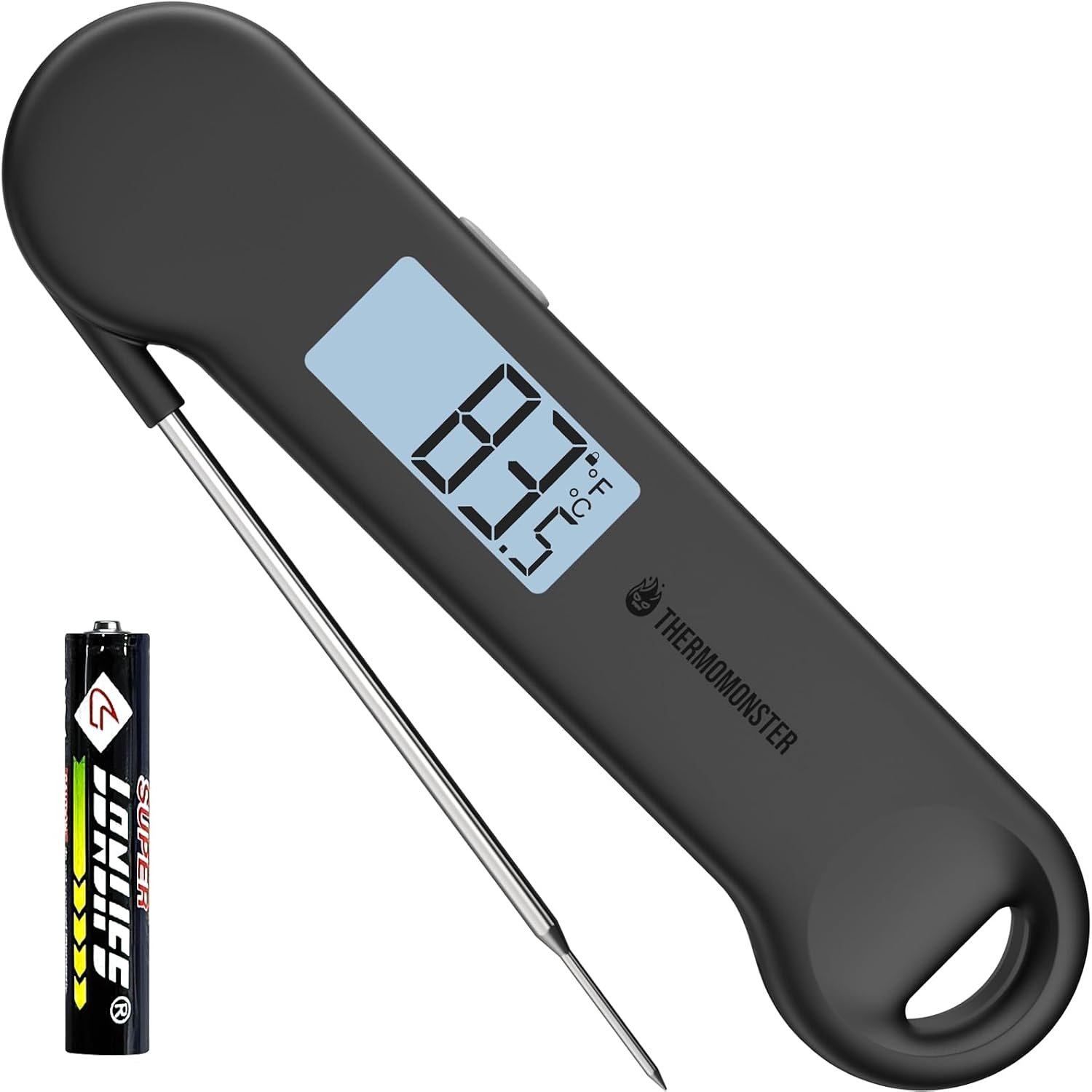 0.5 Sec Instant Read Grill Meat Thermometer Digital Food Cooking BBQ, Black | ±0.5°F Precision, Auto Flip Digital LCD Display, Ideal For Meat, Candy, Grill, BBQ, Food Thermometer for Kitchen Gadgets