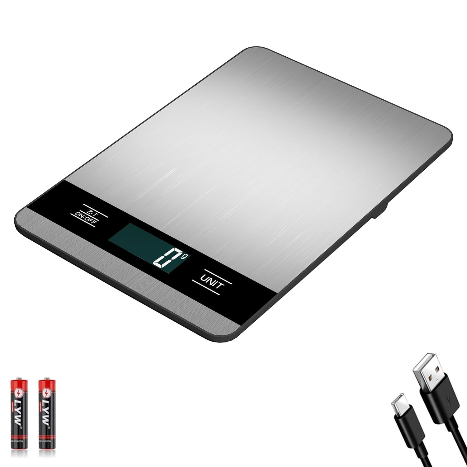 Digital Kitchen Scale, 33lb/15kg High Capacity Weight Grams and Ounces for Baking Cooking and Meal Prep, 1g/0.05oz Precise, 6 Units with Tare Function, USB Rechargeable (A Style)