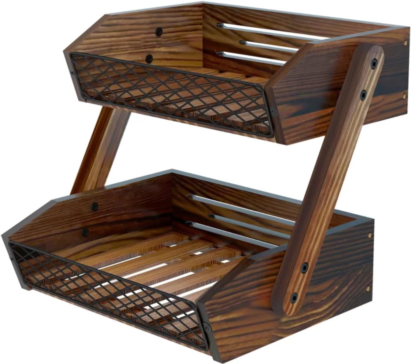 Dorhors Fruit Basket for Kitchen Counter Organizer,Fruit Bowl Stand Storage | 2 tier Rustic Brown Vegetable Holder,Wood Bread Display Rack,Kitchen Countertop Organizer Shelf for Snack,Onion,Banana,Potato
