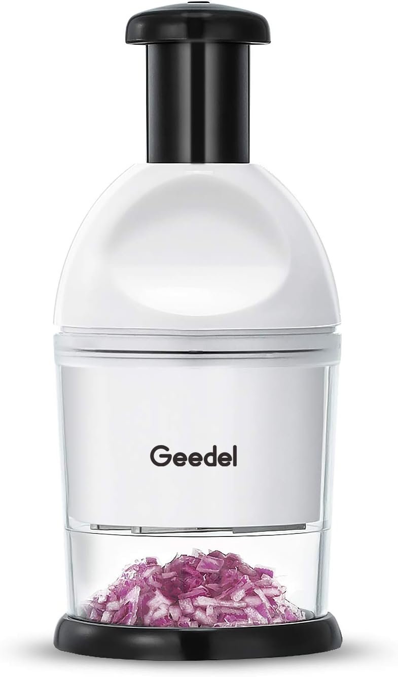 Geedel Food Chopper, Manual Vegetable Chopper Cutter, Slap Onion Cutter | Hand Chopper for Veggie Onions Garlic Nuts Salads, Fast & Even Chopping, Sharp Stainless Steel Blade, Dishwasher Safe, No BPA