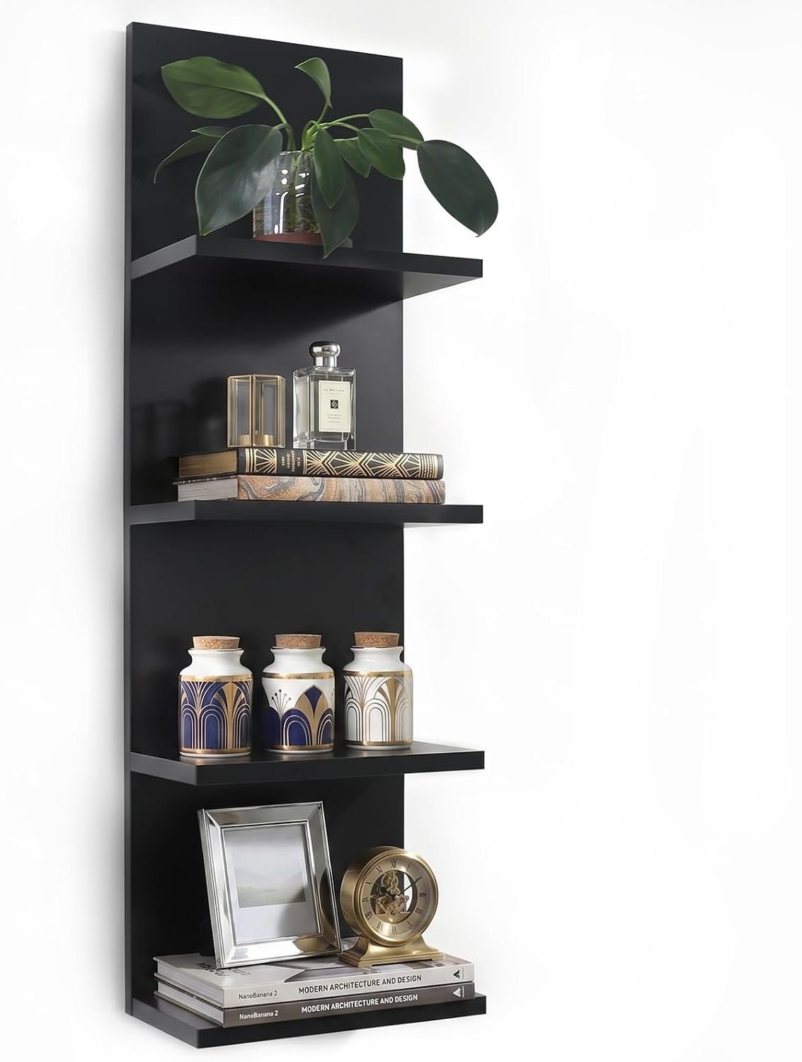 Wall Shelves 4 Tier, Simple Vertical Corner Shelf for Room, Kitchen Wall Decor, Makeup Perfume Organizer,Decorative Shelving Unit, Black