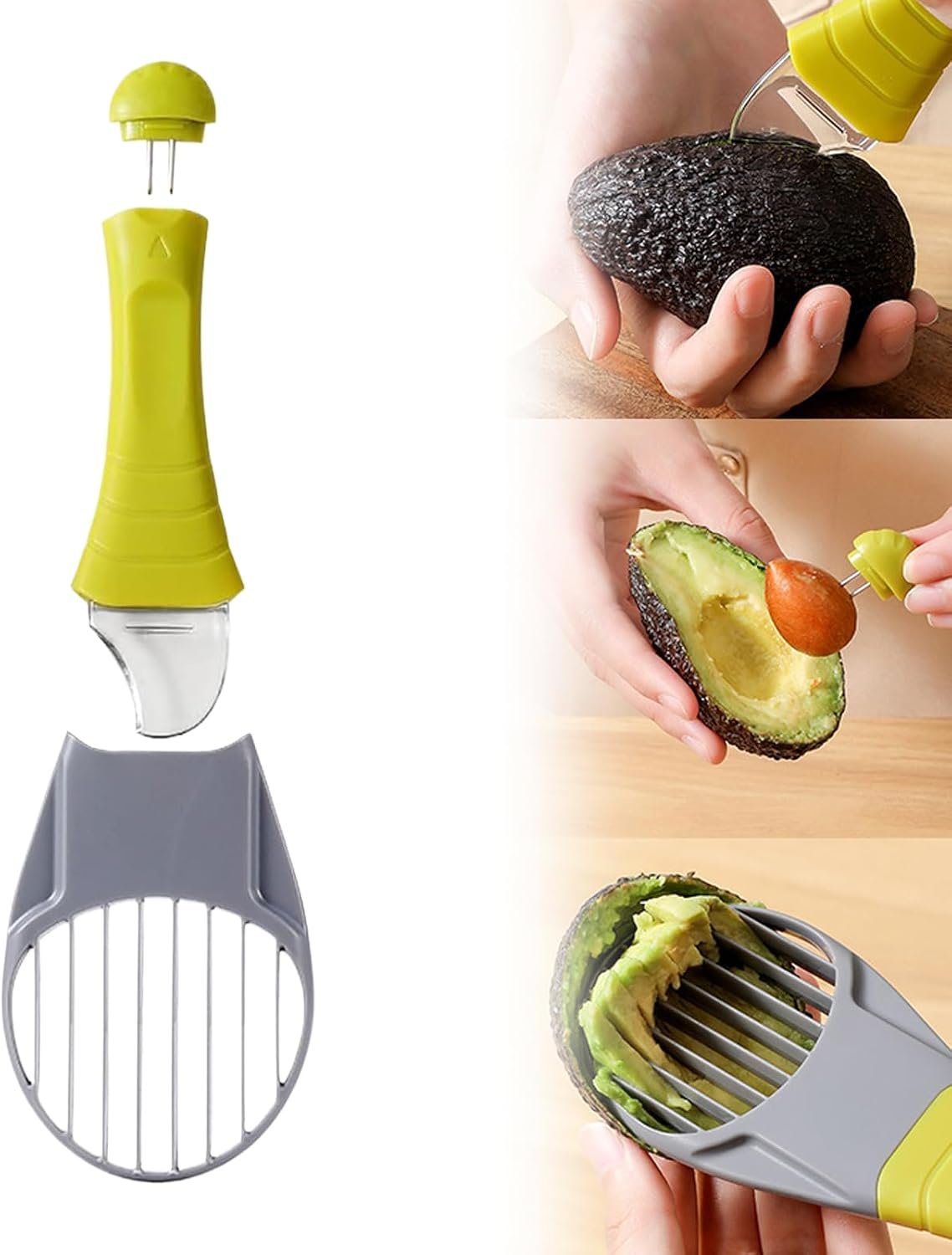 Avocado Slicer Tool 3 in 1, Avocado Cutter Tool, Avocado Peeler – 3-in-1: Slice/Pit/Scoop, Safe & Easy for All Ages, Slides into Drawer, Great Gift for Friends/Colleagues – Avacado Tool